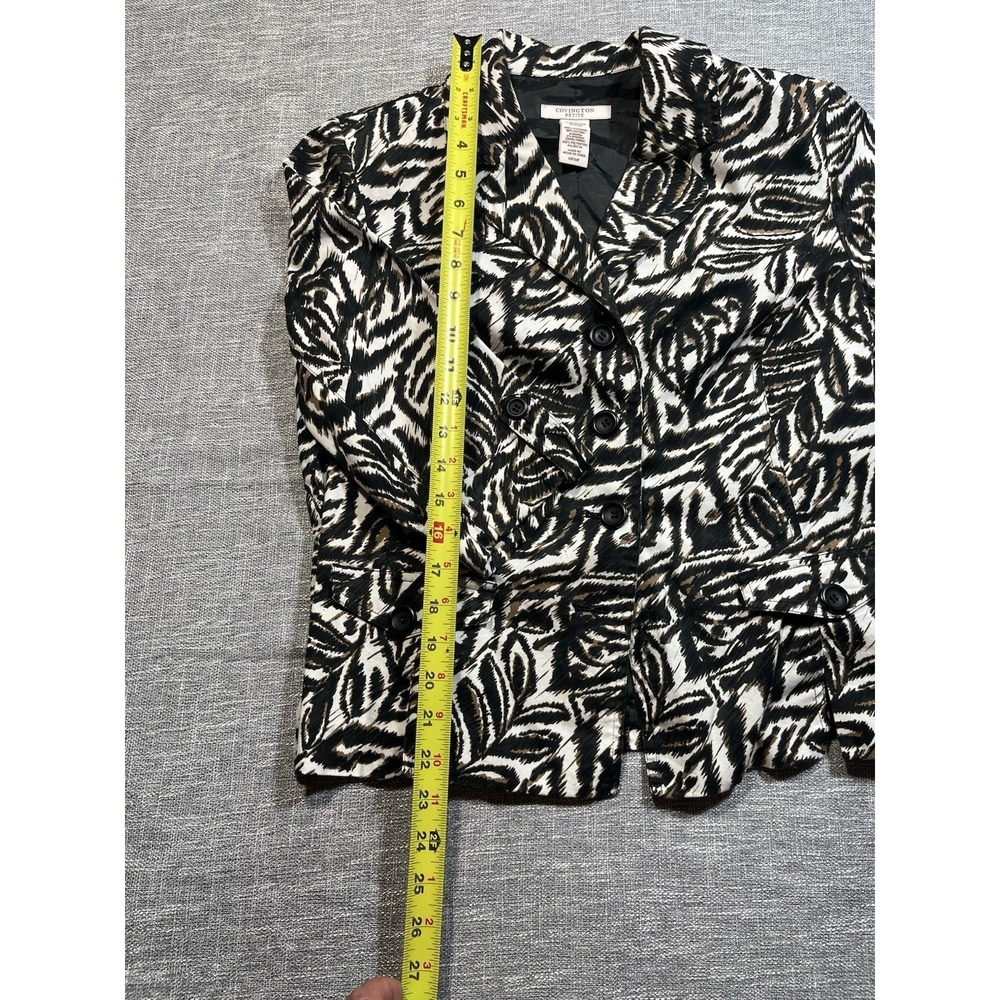 Covington Women's Petite 8 Zebra Animal Print Button Front Lined Jacket Pockets - Picture 3 of 9